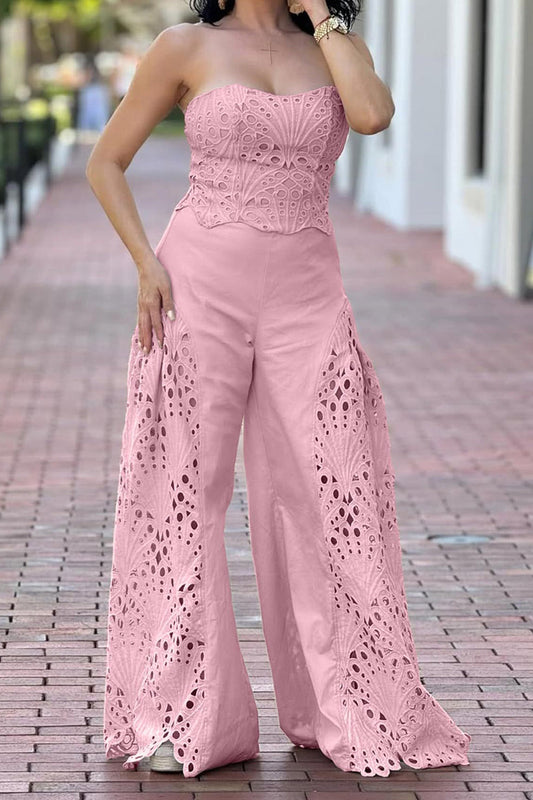Strapless Cutout Corset & Wide Leg Pant Set Lavish Daily