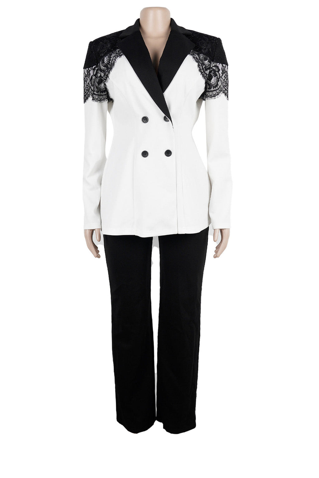 Lace Panel Slim Fit Blazer & Pants Set Lavish Daily