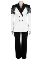 Lace Panel Slim Fit Blazer & Pants Set Lavish Daily