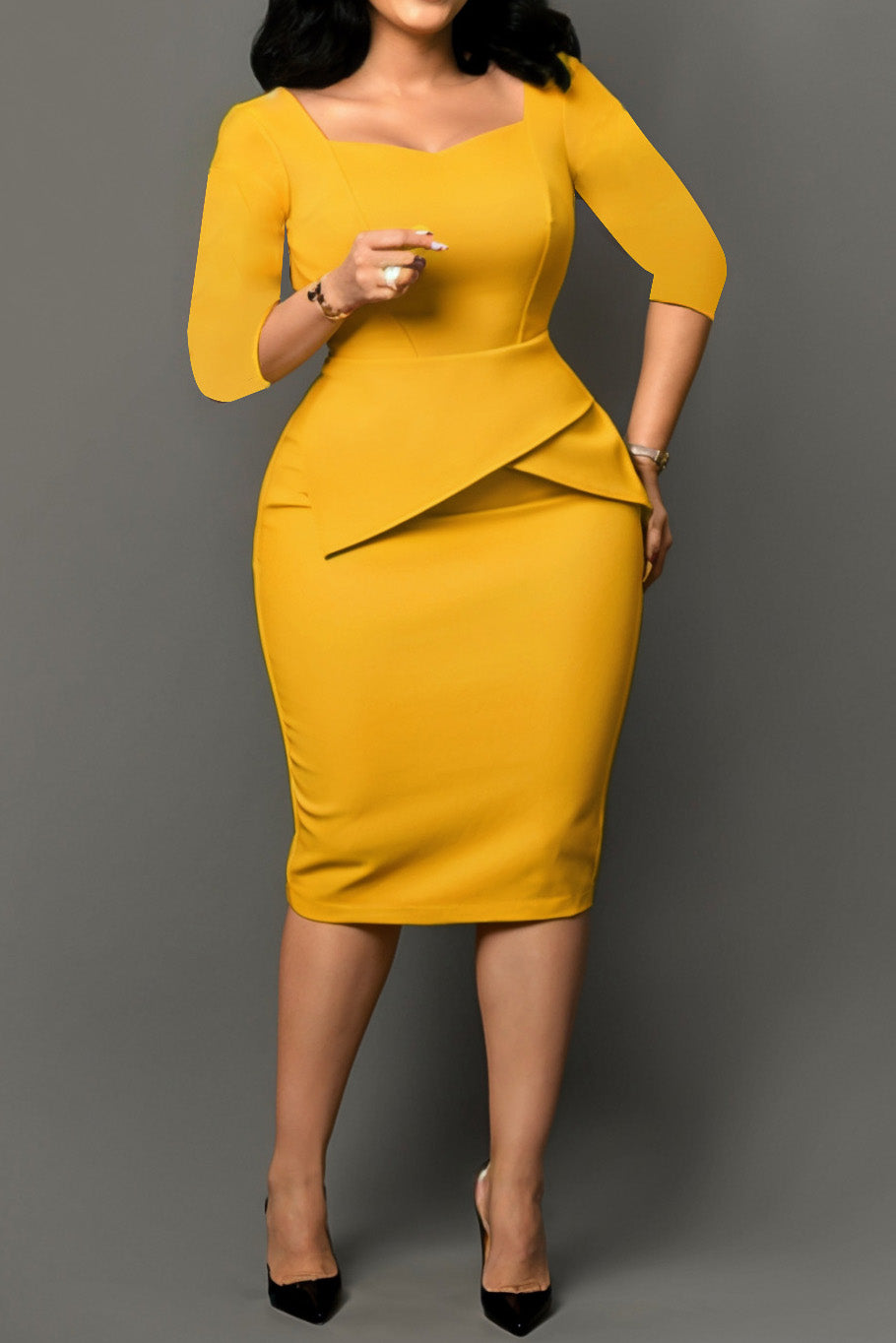 Solid Color Bodycon Pencil Dress Office Wear Lavish Daily
