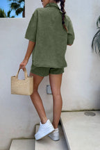 Loose Fit Short Sleeve Shirt & Denim Shorts Set Lavish Daily