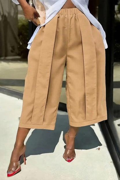High Waist Pleated Wide Leg Culottes Lavish Daily