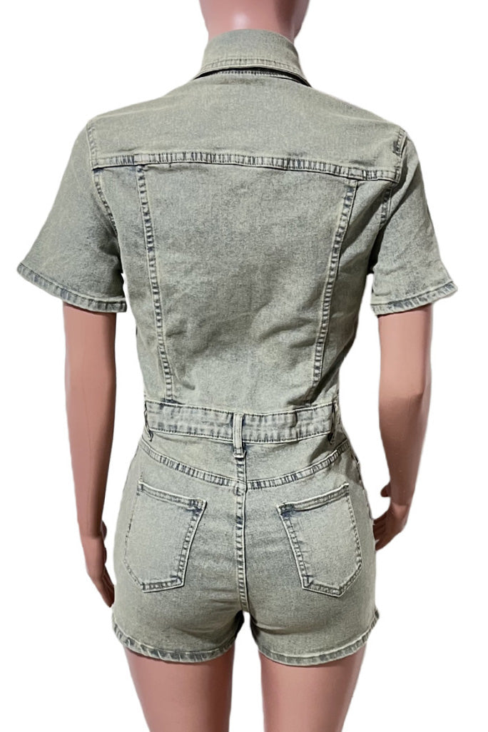 Vintage Wash Denim Romper Lavish Daily