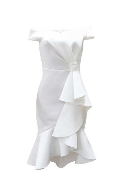 Off-Shoulder Ruffle Mermaid Midi Dress Lavish Daily