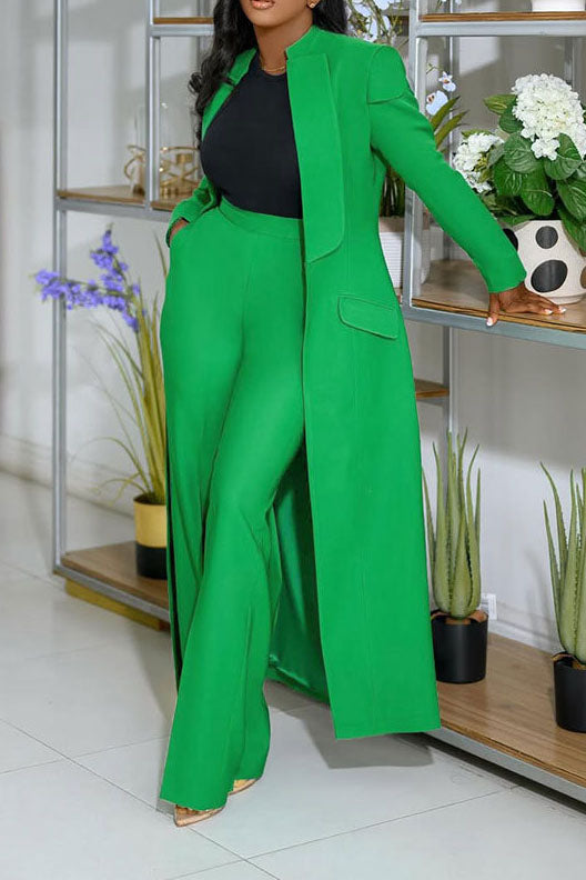 Solid Color Notch Lapel Long Suit Two-Piece Set Lavish Daily