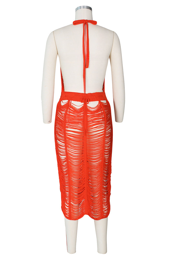 V-neck Backless Knit Maxi Dress Lavish Daily