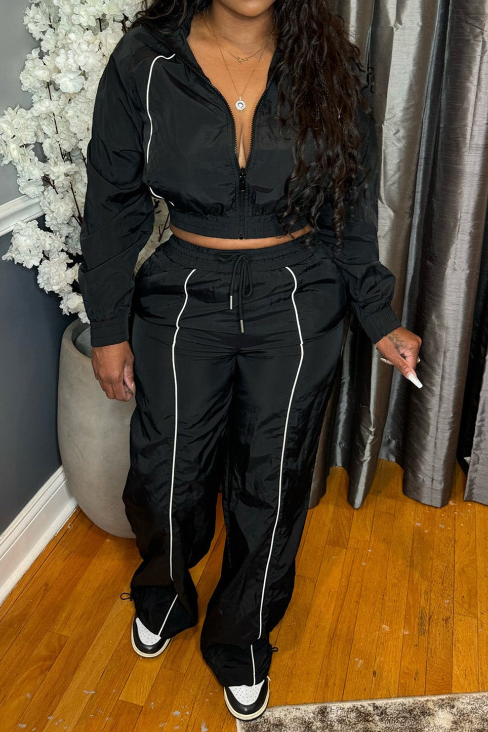 Trim Top & Wide Leg Pants Set Lavish Daily