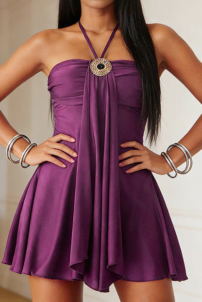 Draped Halter Hardware Mini Dress Lavish Daily