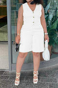 V-Neck Button Vest Top and Shorts 2-Piece Set Lavish Daily
