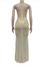 Rhinestone Beaded Floor-Length Evening Gown Lavish Daily
