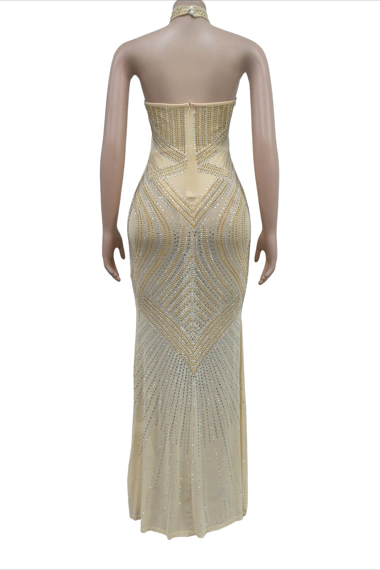 Rhinestone Beaded Floor-Length Evening Gown Lavish Daily