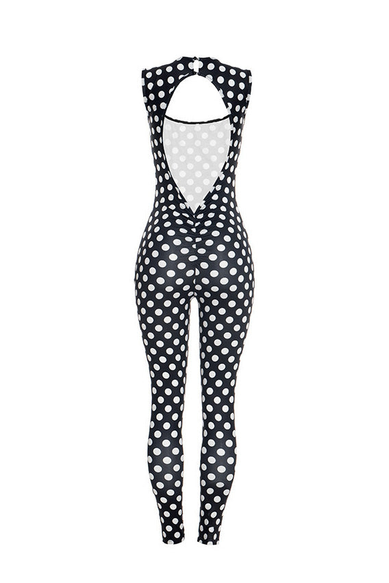 Sleeveless Polka Dot Bodycon Jumpsuit Lavish Daily