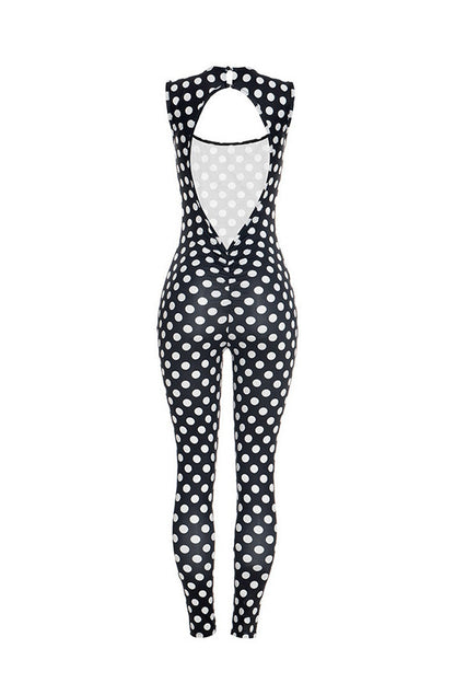 Sleeveless Polka Dot Bodycon Jumpsuit Lavish Daily