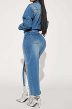 Long Sleeve Denim Trench Dress LavishDaily