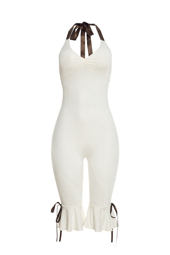 Contrast Halter Ruffle Hem Jumpsuit Lavish Daily