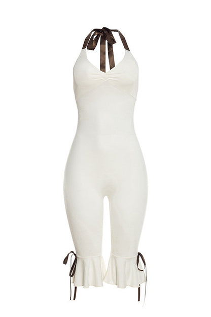 Contrast Halter Ruffle Hem Jumpsuit Lavish Daily