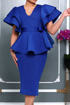 V-Neck Peplum Midi Dress Lavish Daily