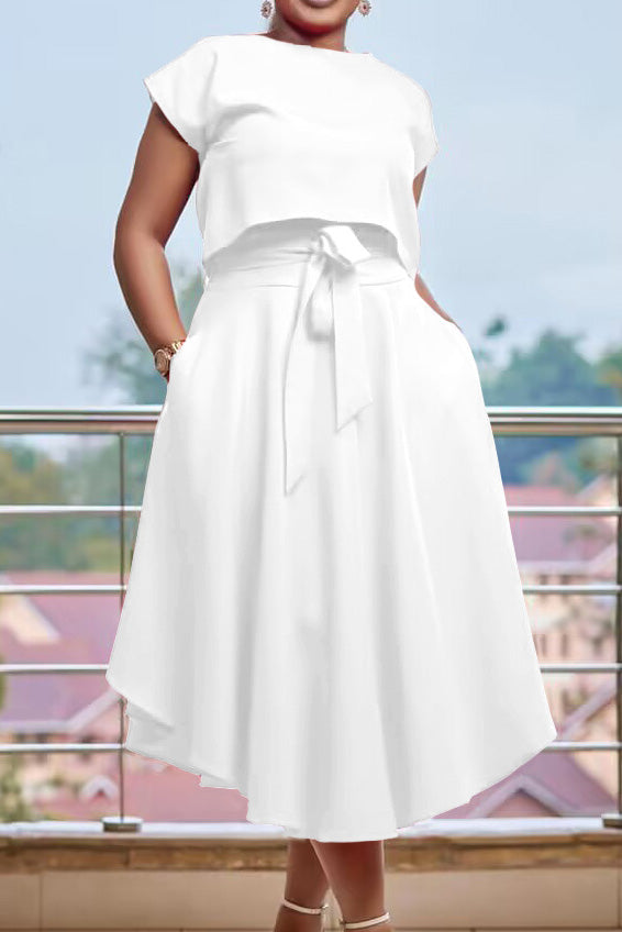 Solid Top & A-Line Midi Skirt Lavish Daily