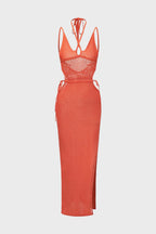 Cut Out Knit Backless Halter Maxi Dress Lavish Daily