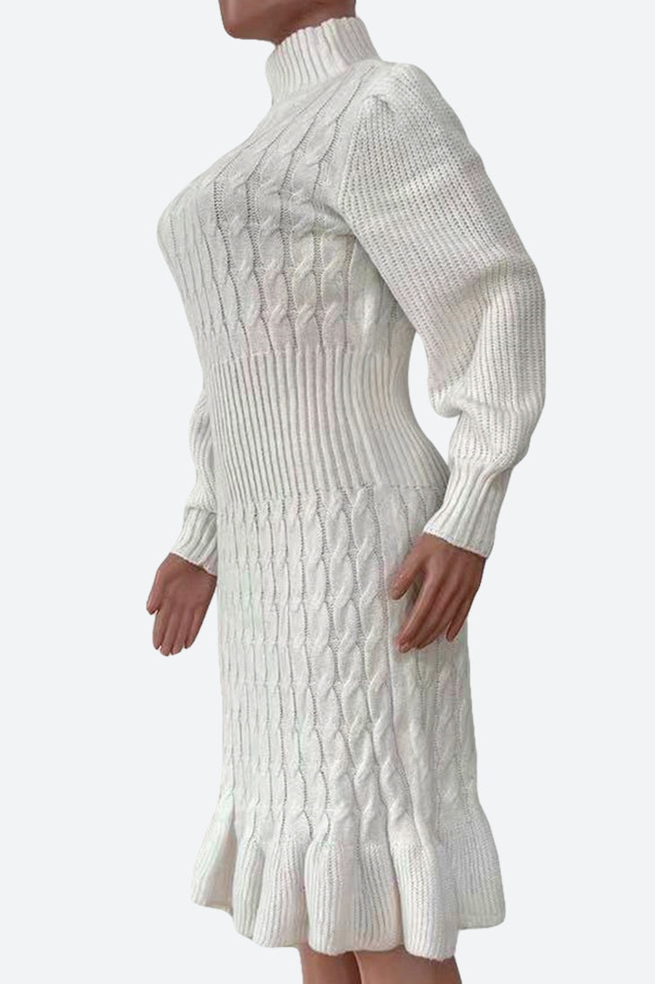 Ruffled Knitted Turtleneck Dresses Lavish Daily