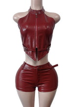Stretch Leather Adjustable Belt Shorts Set Lavish Daily
