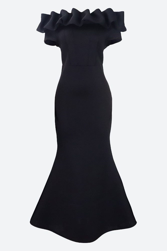 Solid Ruffle Collar Mermaid Dress Lavish Daily