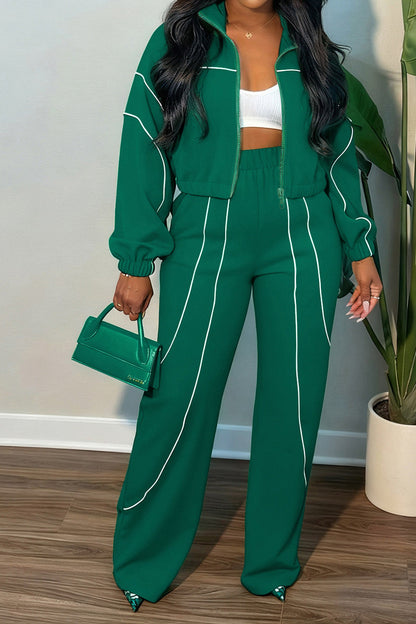 Contrast Piping Zip Pant Set Lavish Daily