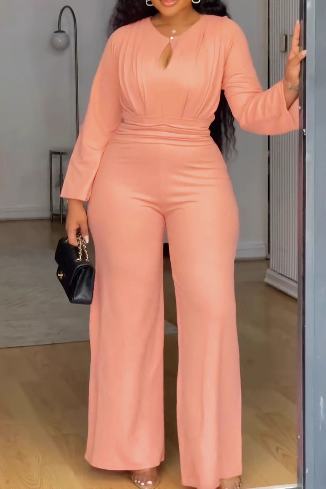 Elegant Solid Color Hollow Out O Neck Jumpsuits Lavish Daily
