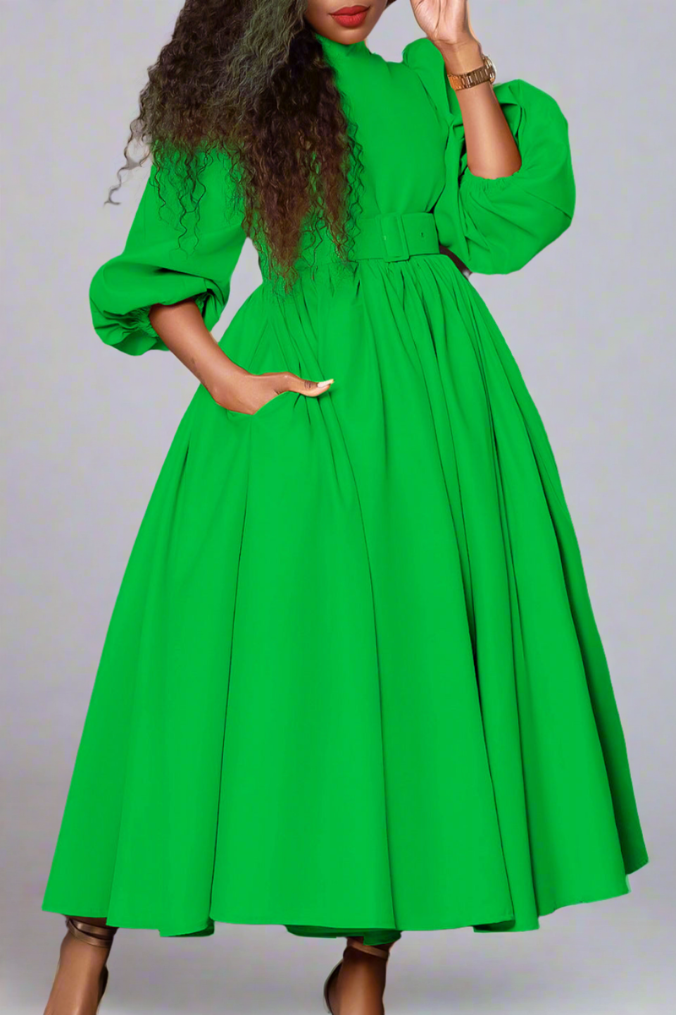 High Neck Puff Sleeve Evening Large Hem Dresses Lavish Daily