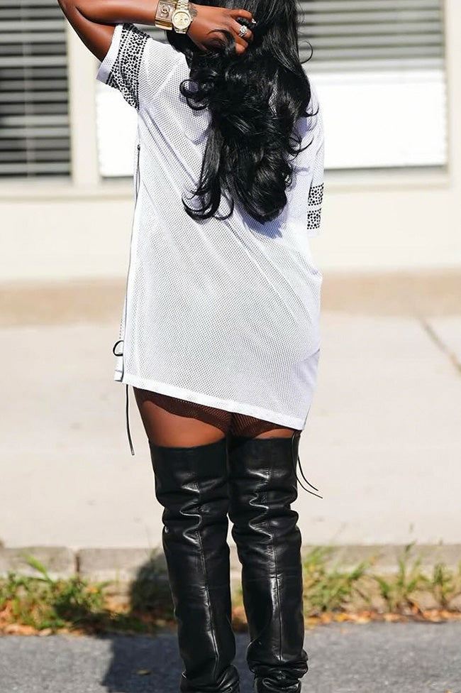 Sheer Mesh Split Rhinestone Top Lavish Daily