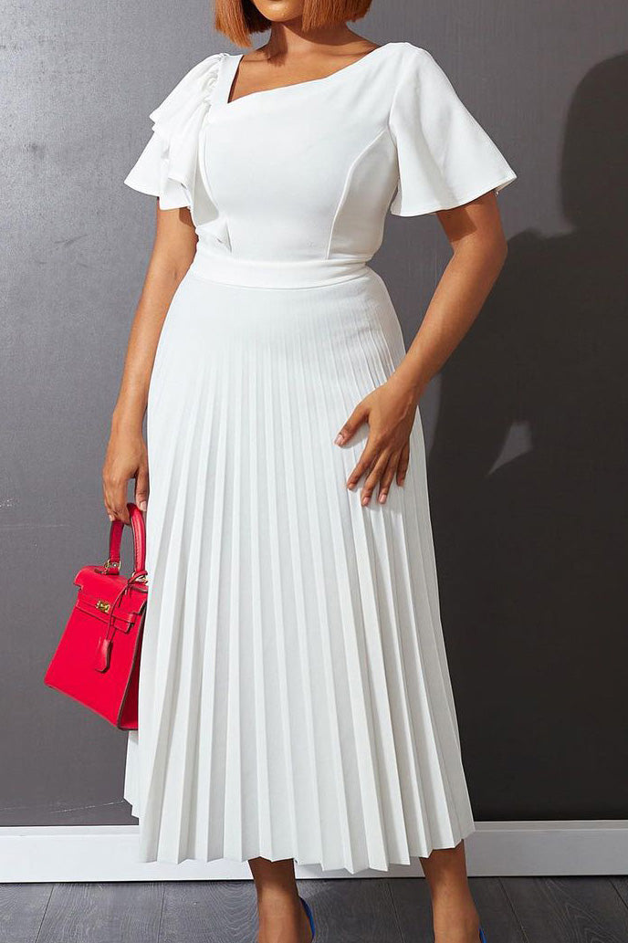 Pleated Flounce Sleeve Slim Fit Dress Lavish Daily