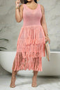 Knit Layered Fringe Long Dress Lavish Daily