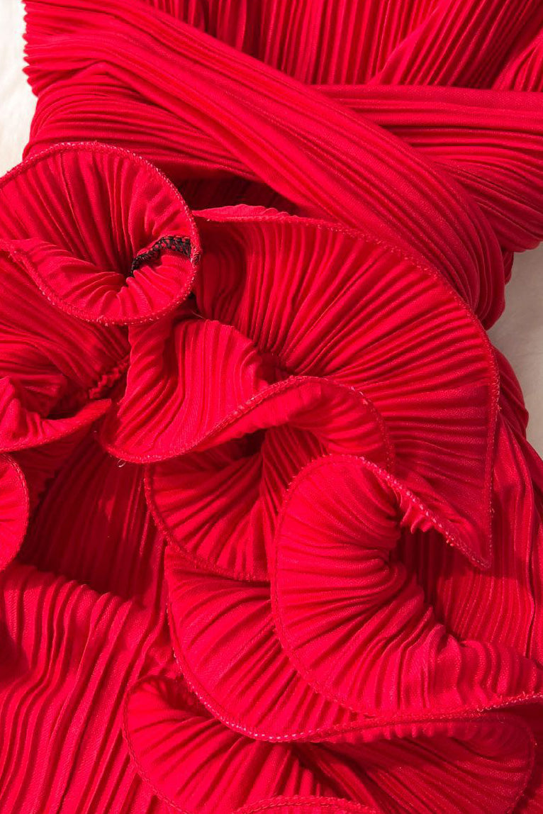 Ruffle 3D Floral V Neck Midi Dress LavishDaily