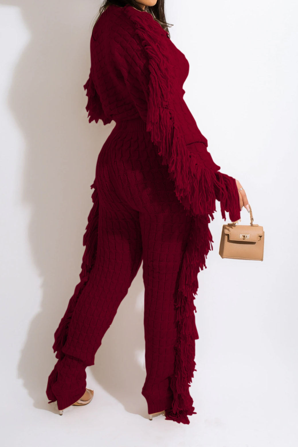 Knit Fringe Pants Set Lavish Daily