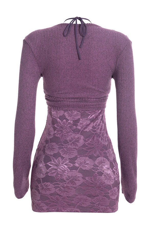 Lace Halter Mini Dress & Cardigan Set Lavish Daily