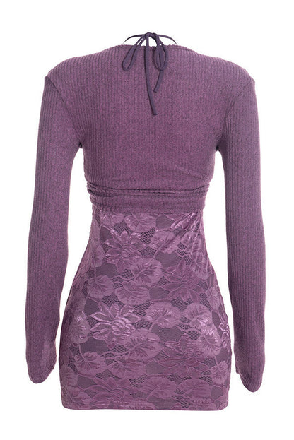 Lace Halter Mini Dress & Cardigan Set Lavish Daily