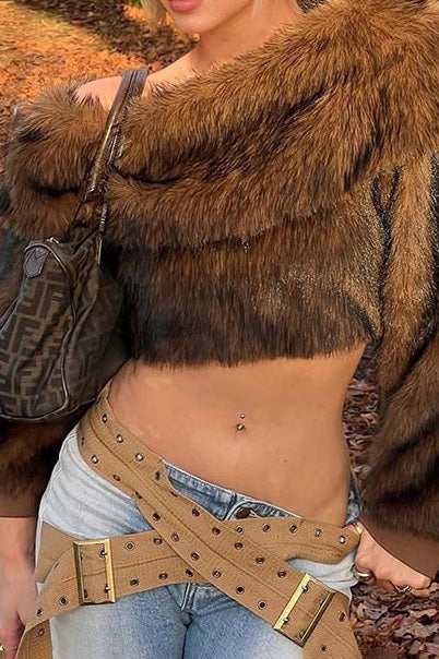 Brown Faux Fur Off Shoulder Top Lavish Daily