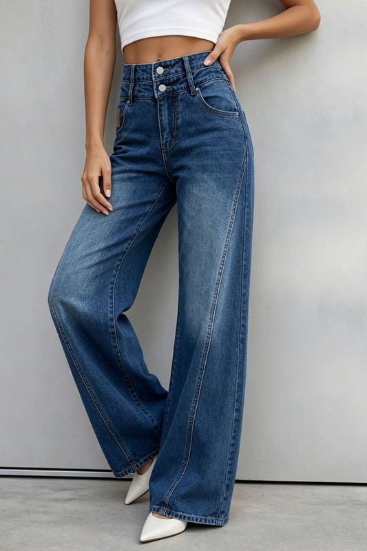 Double Waistband Wide Leg Jeans Lavish Daily