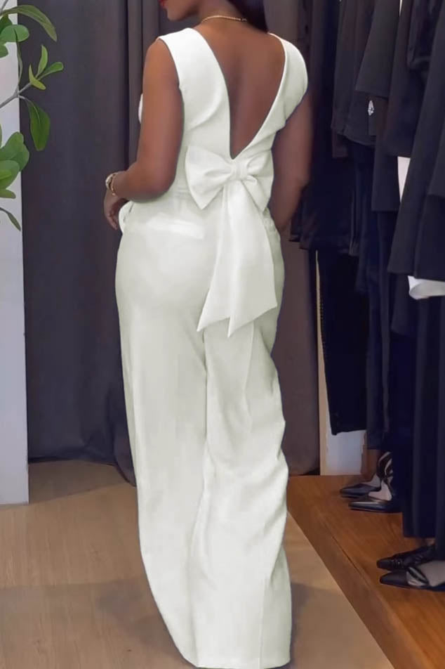 Backless Bow Decor V Neck Sleeveless Sets Lavish Daily