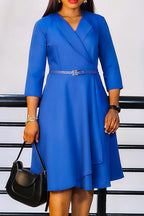 Three-Quarter Sleeve Ruched Waist Dress Lavish Daily