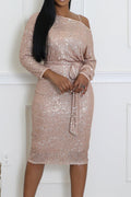 3/4 Sleeve Sequin Stretch Dress Lavish Daily