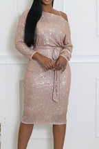 3/4 Sleeve Sequin Stretch Dress Lavish Daily