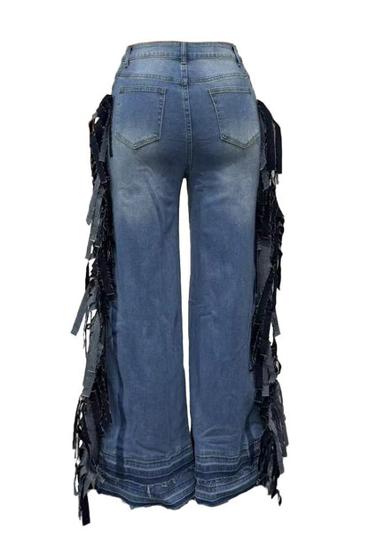 Side Fringe Wide Leg Raw Hem Jeans Lavish Daily