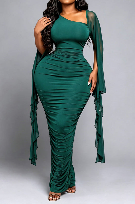 Ruched One-Shoulder Maxi Dress Lavish Daily