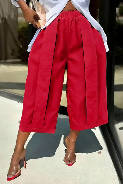 High Waist Pleated Wide Leg Culottes Lavish Daily