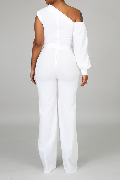 One-Shoulder Puff Sleeve Jumpsuit Lavish Daily