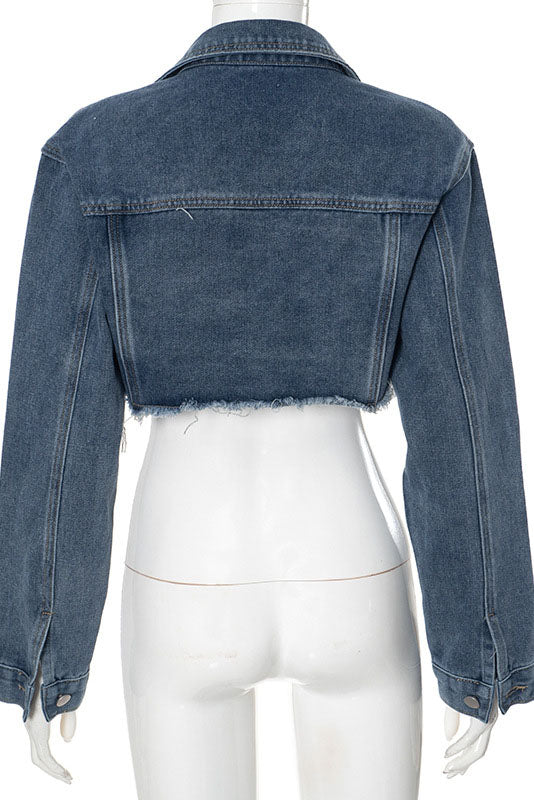 Denim Polo Collar Short Top Coat Lavish Daily