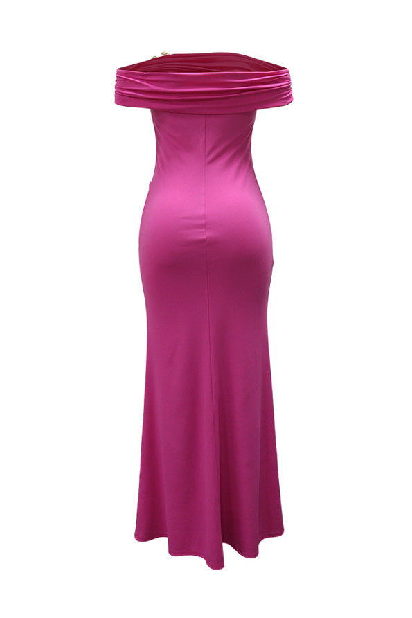 Off-Shoulder Draped Slit Maxi Dress Lavish Daily