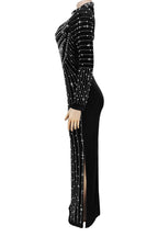 Velvet Rhinestone Long Sleeve Evening Dress Lavish Daily