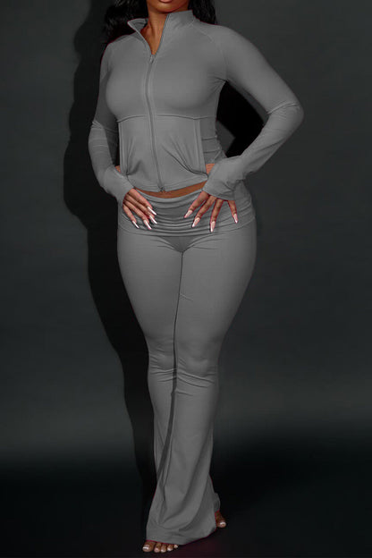 Sculpted Foldover Waist Flare Pants Set Lavish Daily
